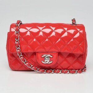 Chanel Red Quilted Patent Leather Classic Rectangular Mini Flap Bag